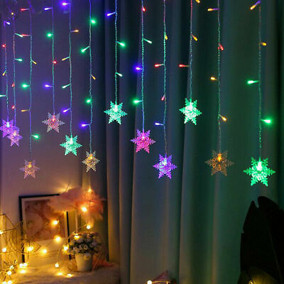 Christmas LED Curtain Snowflake Fairy String Party Lights Xmas Waterproof Decor $11.69