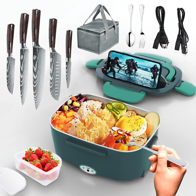 #ad 110 12V Car Portable Food Electric Heating Lunch Box with Damascus Kitchen Knife $79.99