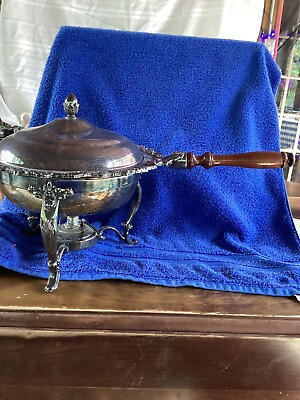 #ad Vintage Single Serve Silver Plated Covered Chafing Dish Wood Handle amp; Burner. $49.95