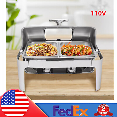 9.5QT Buffet Food Roll Top Chafing Dish Stainless Steel 3 Pans Buffet Dish 3 Pan $196.00