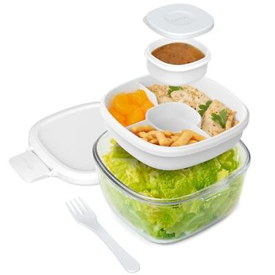 #ad #ad Leak Proof Glass Salad Container with Salad Bowl amp; Fork 4 Compartment 61 oz $34.80
