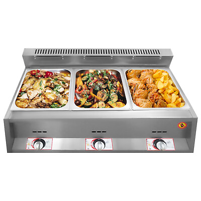 #ad 3 Pan Propane Gas Food Warmer Restaurant Tabletop Desktop Countertop Steam Table $189.52
