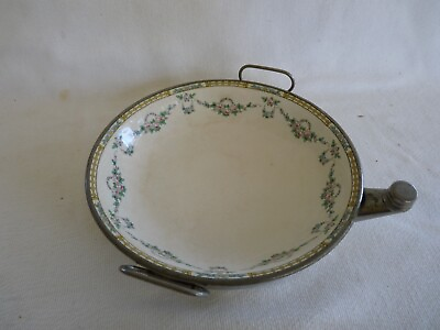 #ad Antique Food Warmer Plate HOT WATER Copper Base amp; Handles Green White 8 inches $19.95
