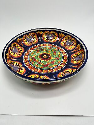 Large Round mexican pottery talavera colorful signed bowl platter $39.00