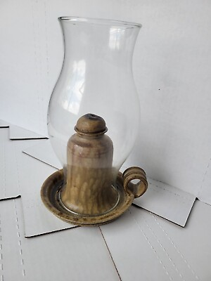 #ad VINTAGE Handcrafted Large Oil Lamp Ceramic Signed Pottery Rustic Brown Tan Beige $24.99