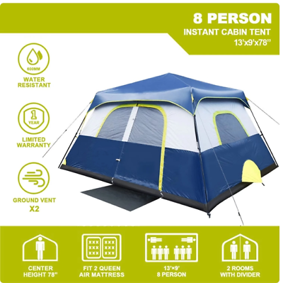 #ad Camping Tent 8 Person 60 Second set up Large Hiking Family Dome Waterproof w Bag $89.99