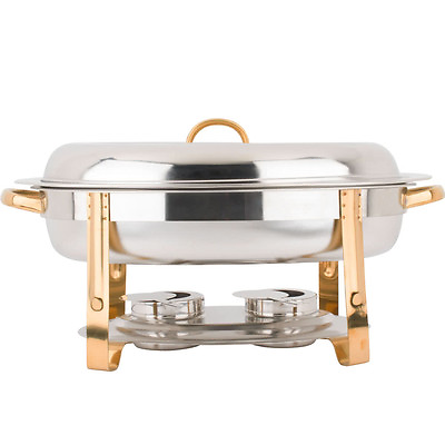 #ad Deluxe 6 Qt Gold Accent Stainless Steel Oval Chafer Chafing Dish Set Full Size $85.00