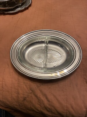 #ad Vintage Sheridan Silver plated Divided Removal Glass Serving Tray Party Dish $16.95