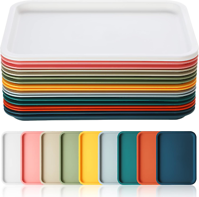 #ad 18 Pcs Plastic Fast Food Trays Bulk Colorful Restaurant Serving Trays Cafeteria $28.18
