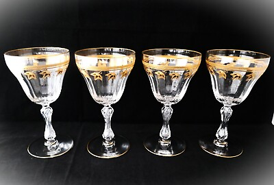#ad #ad Antique set 4 Saint Louis France Water Wine Goblet Glasses gold gild encrusted A $399.99