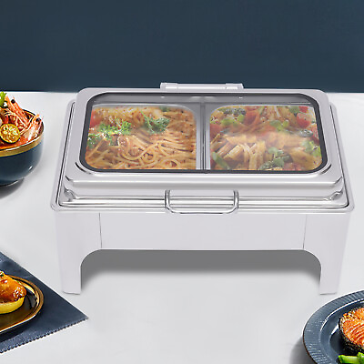 #ad 2 Pan Buffet Warmer Dish Rectangular Stainless Steel Chafing Dish Servers Tray $109.25