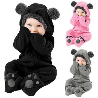 Newborn Baby Boy Girl Kids Hooded Romper Jumpsuit Bodysuit Clothes Outfits H $15.95