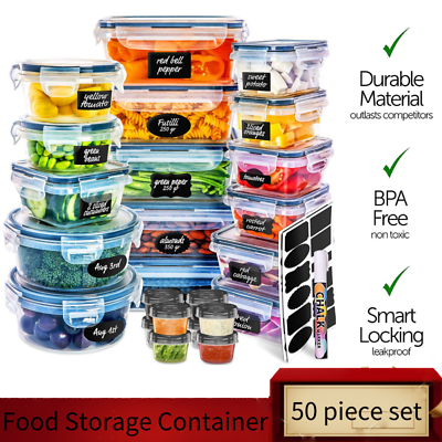Airtight Food Storage Container Set with Lids 50 pc Set BPA Free Plastic Food $35.99