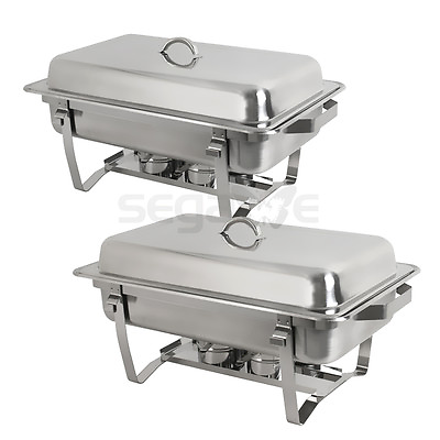 Chafing Dish Set of 2 8 Quart Stainless Steel Full Size Tray Buffet Catering $57.59