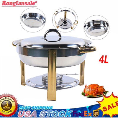 #ad 4L Round Chafing Dish Buffet Chafer Food Warmer Tray w Lid Stainless Steel $26.60