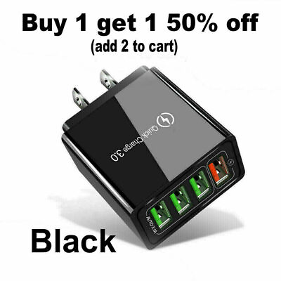 Black US 4 Port Fast Quick Charge QC 3.0 USB Hub Wall Charger Power Adapter Plug $7.49