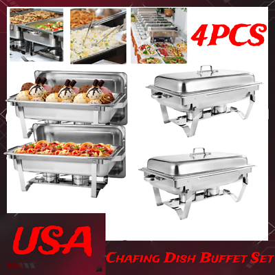 4 Pack Chafing Dish Buffet Set 8Qt Chafing Pans Stainless Steel Chafer Full Size $132.49