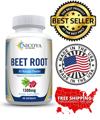 Organic Beet Root Powder Capsule 1300mg per serving Aids in Healthy Circulation $9.65