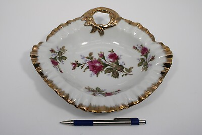 #ad #ad Vintage Dish w Hand Painted Roses and Gilt Edges 9quot;x8quot; 1970#x27;s $34.00