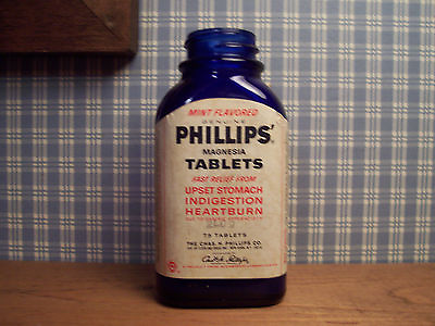 Empty Phillips#x27; Mint Flavored Blue Magnesia 75 Tablet Bottle No Lid $6.86