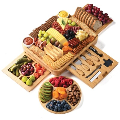 Bamboo Cheese Board Gift Set Extra Large Wooden Charcuterie Meat Serving Tray $53.99