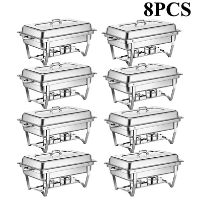 #ad 8 Pack 13.7 Qt Stainless Steel Chafer Chafing Dish Sets Bain Marie Food Warmer $177.99