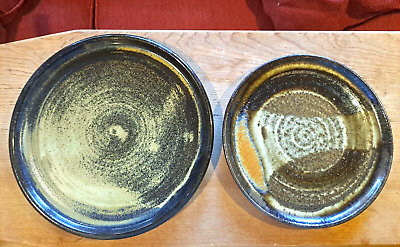 #ad Set of 2 Handpainted Glazed Clay Pottery Art Piece Plates $26.75