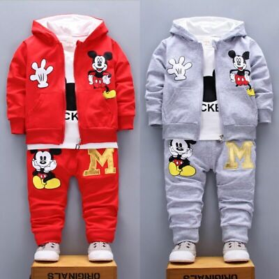 3pc Kid Baby Boy Girl Mickey Hoodie CoatT shirtPants Outfit Casual Clothes Set $20.89