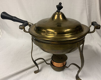 Vintage Chafing Dish Copper Enamel Handled Pan Burner $54.95