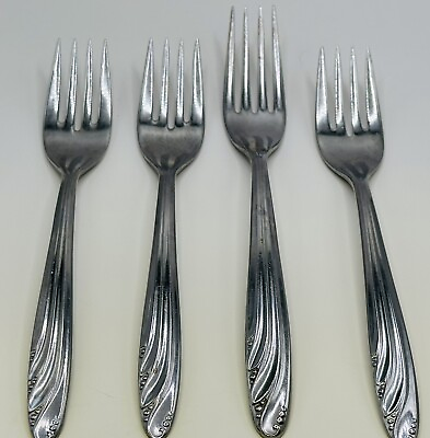 #ad 4 Piece Lot Vintage Steelsmiths Stainless SPRING LILLY 3 Salad Forks 1 Dinner $15.28