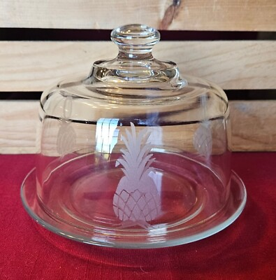 #ad #ad Clear Glass Cheese Plate With Dome Dish Lid Top With Frosted Pineapple 7.5quot; X 6quot; $21.99