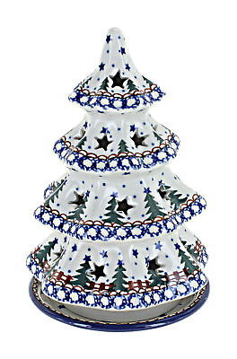 #ad Blue Rose Polish Pottery Rustic Pines Medium Christmas Tree Luminary $102.50