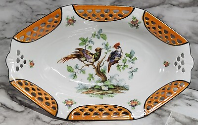 #ad Gorgeous Vintage Dish. Germany Lustre Ware. Birds. Reticulated. Cut Out. Relish. $24.00