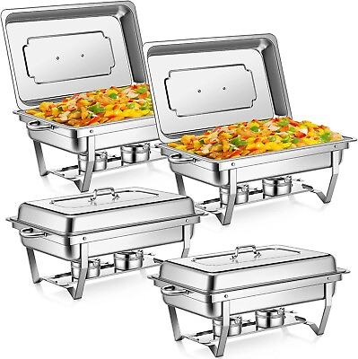 #ad 4 Pack Stainless Steel Chafer Chafing Dish Sets Catering Food Warmer 13.7 QT $104.89