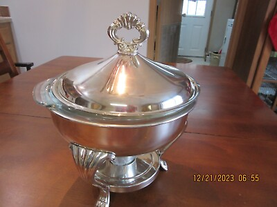 #ad Vintage FB Rogers Silver Chafing Dish Food Warming FireKing 4 Piece Set $19.95