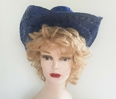#ad Dark Bright Blue Western Type Straw Hat $9.00