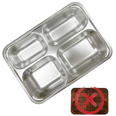 #ad 2 X 4 Section 304 Stainless Steel Divided Dinner Tray Lunch Container Food Plate $23.39