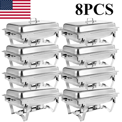 8 Pack Catering Stainless Steel Chafing Dish Sets 9.5QT Full Size Buffet Warmer $225.58