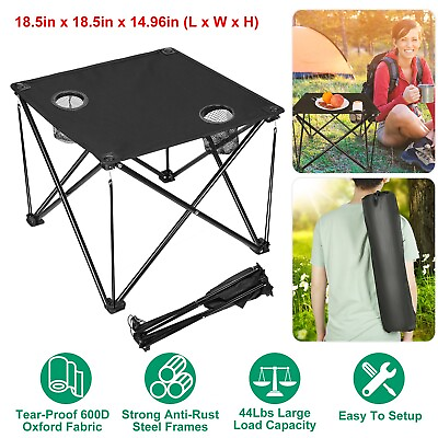 Folding Camping Table Lightweight Portable Table with 2 Cup Holders Carry Bag $23.52