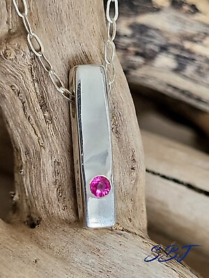 #ad #ad Silver 925 Ruby bar pendant with a sterling silver chain GBP 24.75