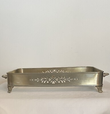 #ad Vintage Silverplate Footed Casserole Tray Holder with Handles Rectangular 13x8.5 $13.99