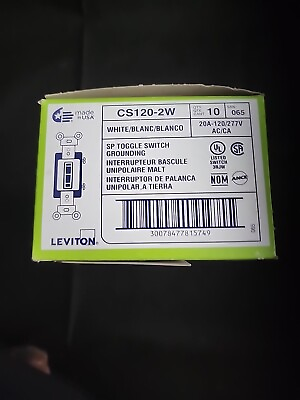 #ad Leviton CS120 2W Single Pole Toggle Switch 20A 120 277V AC CA New 10 Pack White $12.50