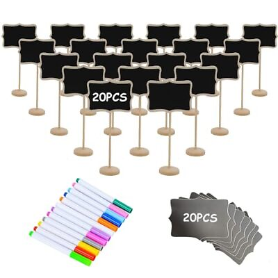 #ad 20PCS Wood Mini Chalkboard Sign and Stickers Food Labels for Party BuffetBl... $19.19