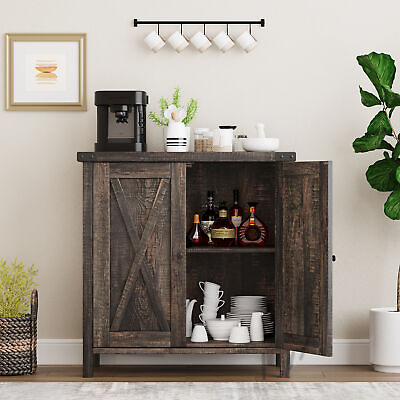 #ad Farmhouse Buffet Cabinet Storage Coffee Bar Console Cabinet with Doors amp; Shelves $117.28