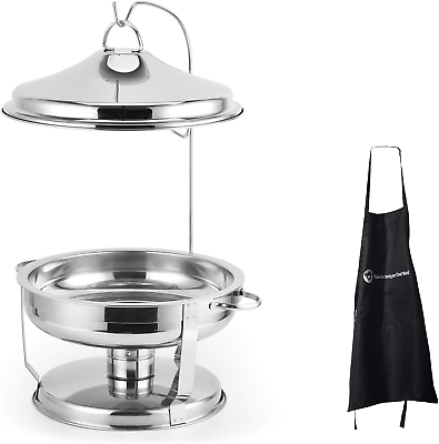 #ad 6 Qt round Chafing Dish with Hanger Stainless Steel Chafer Set and Apron Buffet $102.74