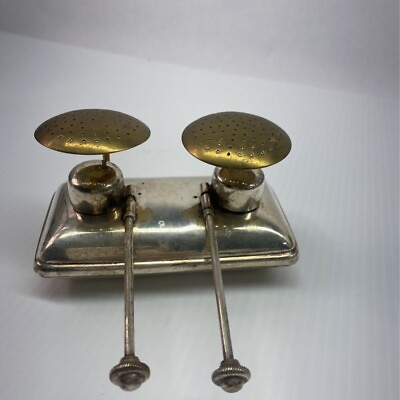 #ad VTG Double Chafing Dish Burner Brass Silver Wicked Reusable Alcohol Buffet Small $77.26