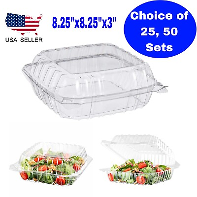 #ad Clear Hinged Lid Plastic Food Container Salad Snack Desserts 8.25#x27;#x27;x8.25#x27;#x27;x3#x27;#x27; $18.50