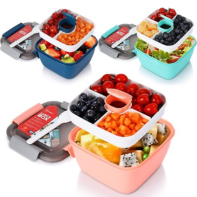 #ad 3 Pack Salad Containers To Go 52 Oz amp; 38 Oz Large Containers 3 Compartment ... $31.36