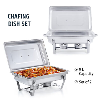 #ad 2 Pack 9.5 QT Stainless Steel Chafer Chafing Dish Sets Bain Marie Food Warmer $56.99