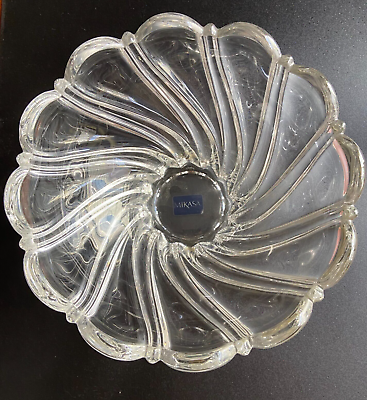 Vintage Mikasa Crystal Serving Dish Bowl Clear Peppermint Swirl 10quot; Salad Buffet $29.95